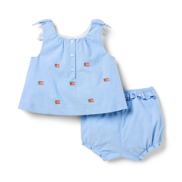 Janie and Jack Ensemble Brodé Drapeau (Bébé) Bleu 18-24 Mois