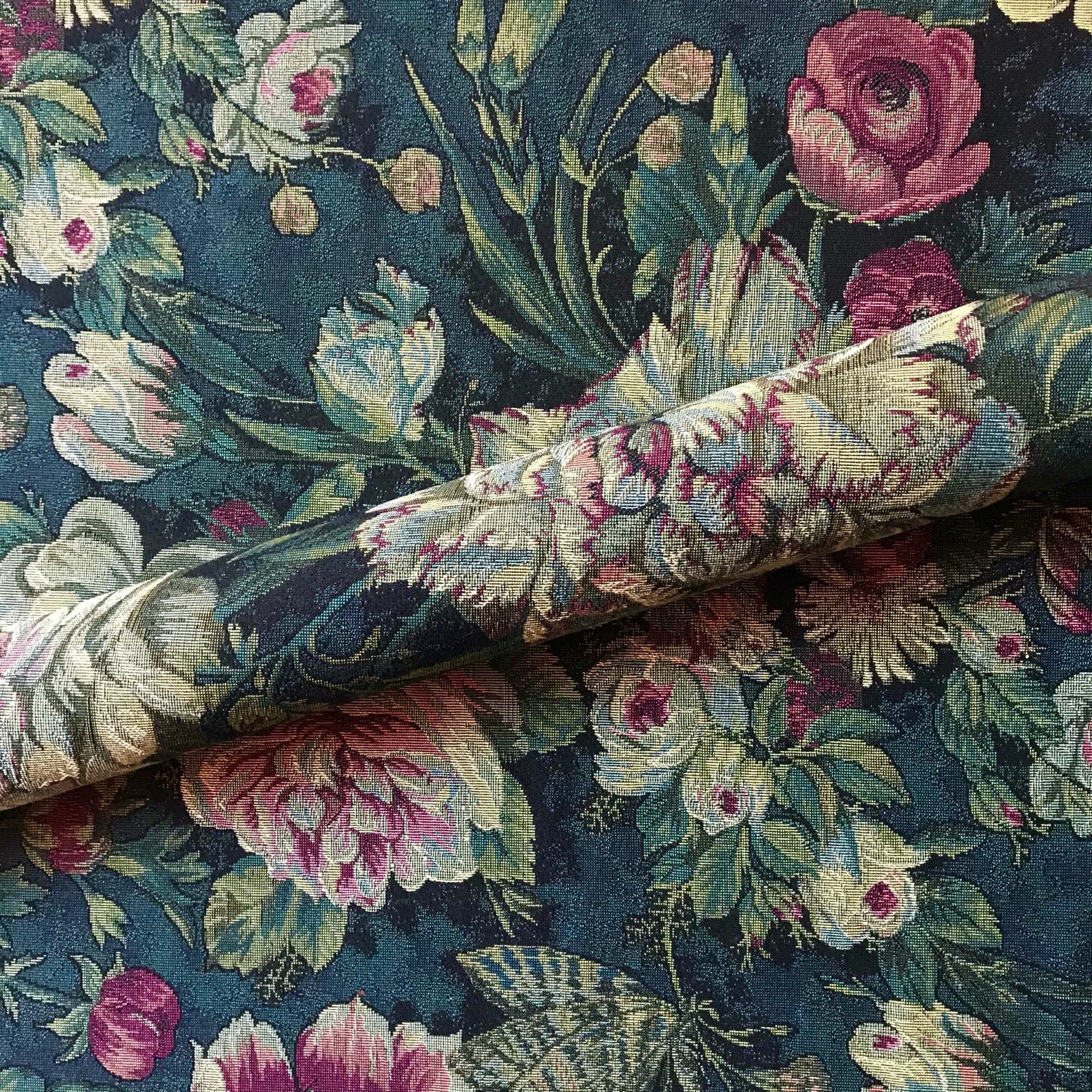 Antique French Floral Foliage Jacquard Tapestry Cotton Fabric ~ Deep Rose Olive 