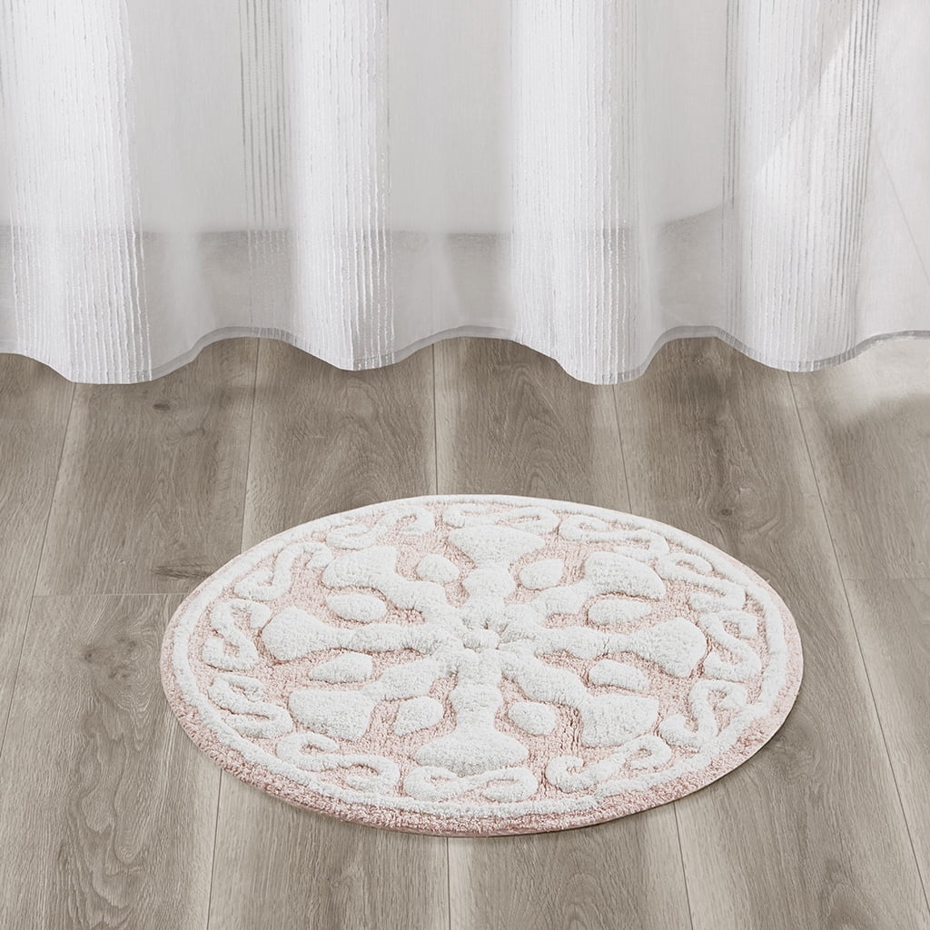 MAYEERTY Medallion Cotton Tufted Round Bath Rug，Pink