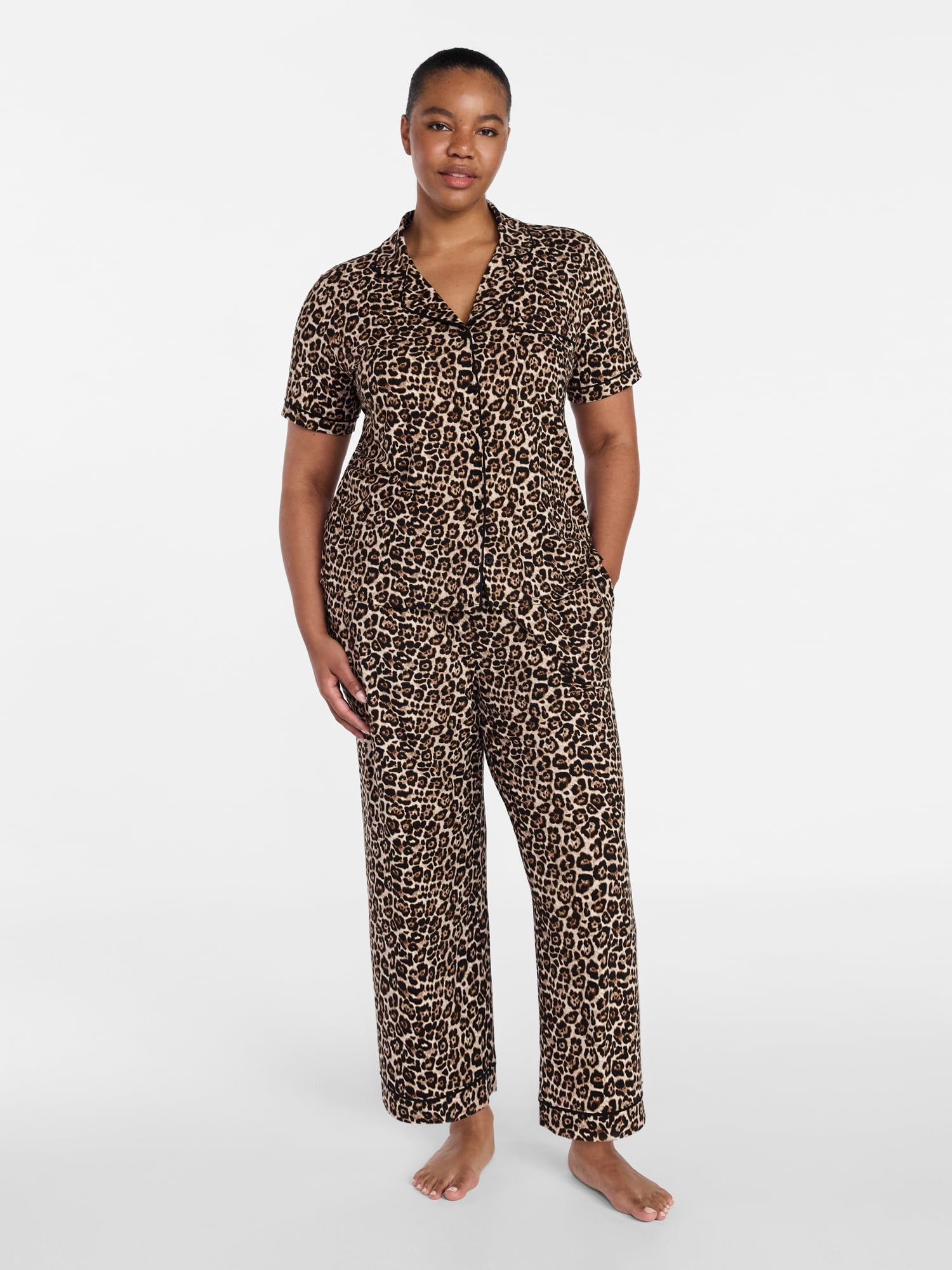 Joyspun Women's Dreamy Soft Collection Notch Collar Top and Capri