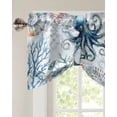 thumbnail image 2 of Tie Up Valance Curtain for Kitchen, Ocean Blue Octopus Shell Coral on Vintage Rod Pocket Short Curtains Adjustable Tie-Up Shade Valances, Marine Life Window Treatment for Bathroom Living Room Bedroom, 2 of 7