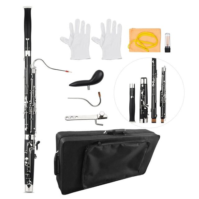 Key Professional C Key Bassoon Woodwind Instrument Synthetic Wood Body Cupronickel Silver-plated & Nickel-Plated Keys with Reed Gloves Cleaning Cloth Carrying Case