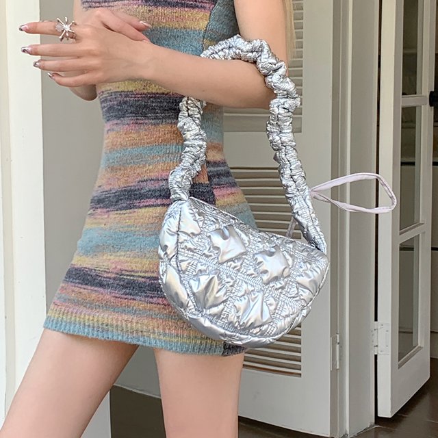 Bolsa Bandolera Bandolera Mujer Nylon Plisado Cremallera Mini Nube Bolsas Plata Ndcxsfigh Para Estrenar