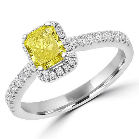 MD170089-6.5 0.88 CTW Radiant Yellow Diamond Halo Engagement Ring in 14K White Gold - Size 6.5
