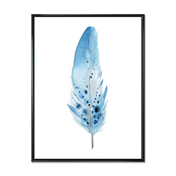 Designart 'Abstract Blue Boho Feathers' Bohemian & Eclectic Framed Canvas Wall Art Print