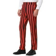 thumbnail image 5 of Unique Bargains Men's Striped Pants Business Skinny Fit Color Block Trousers 38 Red Black, 5 of 6