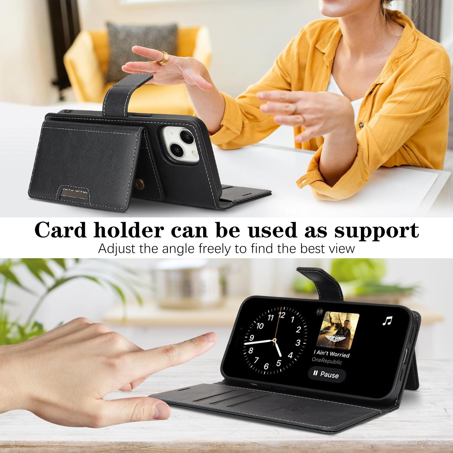 Dteck for iPhone 15 Case Detachable Wallet Case with Card Holder, 3 in 1 PU Leather Flip Folio with RFID Blocking Stand Shockproof Phone Cover,Black