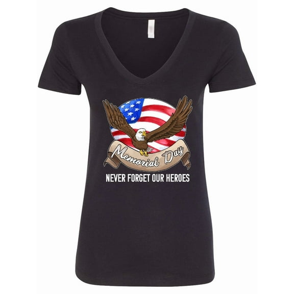 Inktastic Memorial Day Never Forget Our Heroes Bald Eagle Women's V-Neck T-Shirt
