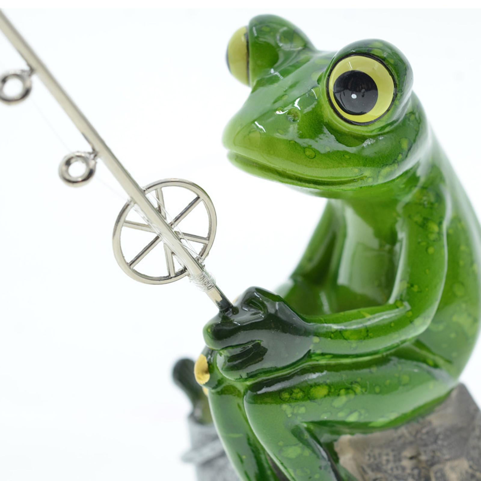 Fishing Frog Figurine Resin Frog Angler Minaiture Garden Animal
