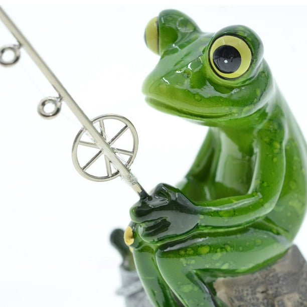Shangren Fishing Frog Figurines Statues Decorative Craft For Garden Animal Home Decor Green S