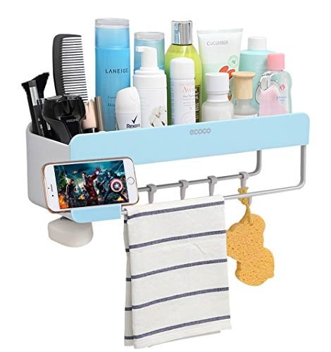 Bathroom Shelf Shower Caddy Organizer Wall Mount Shampoo Rack With Towel Bar 