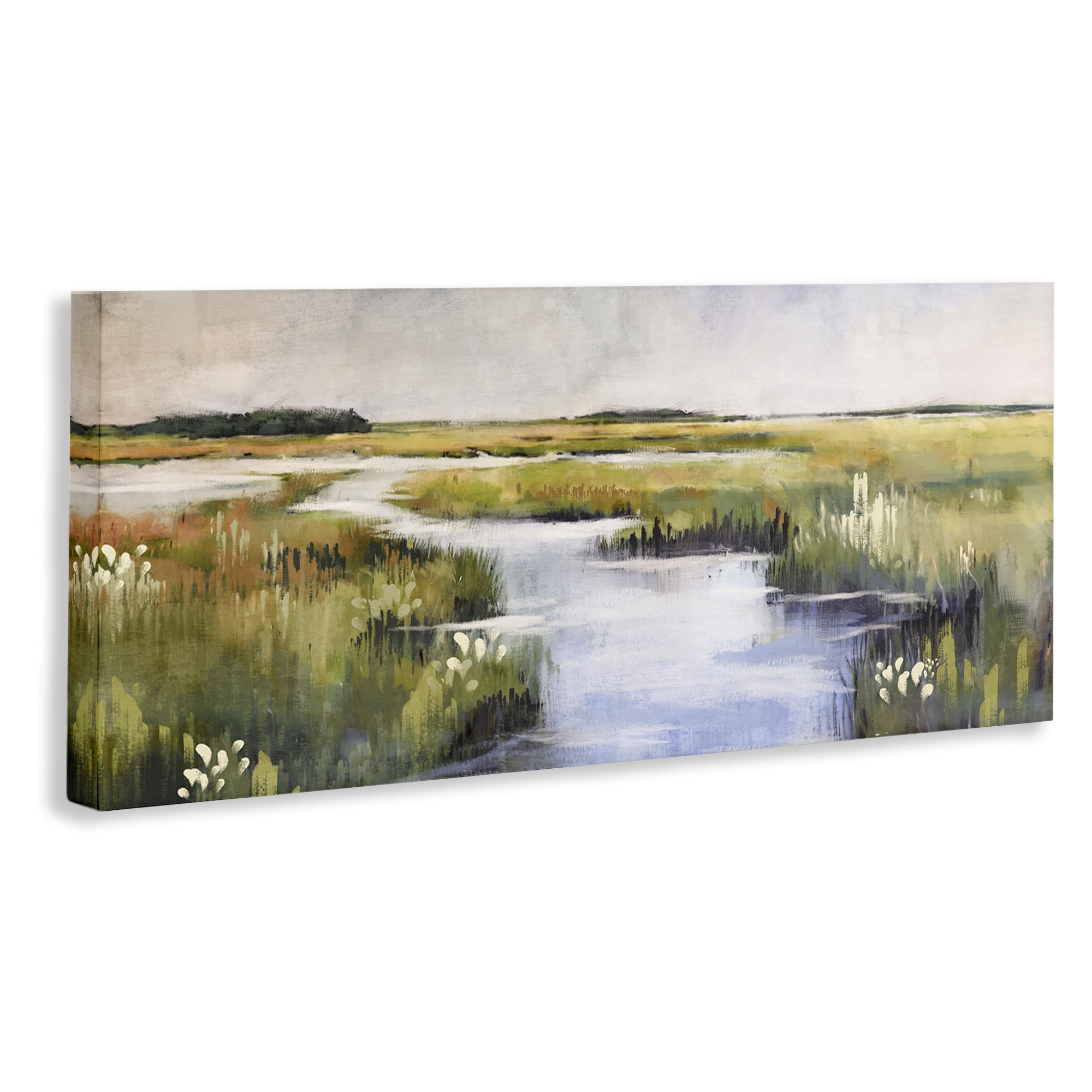 Stupell Industries River Through Marshlands Landscape & Nature Painting Wrapped Canvas Art Print Wall Art, 48 x 20