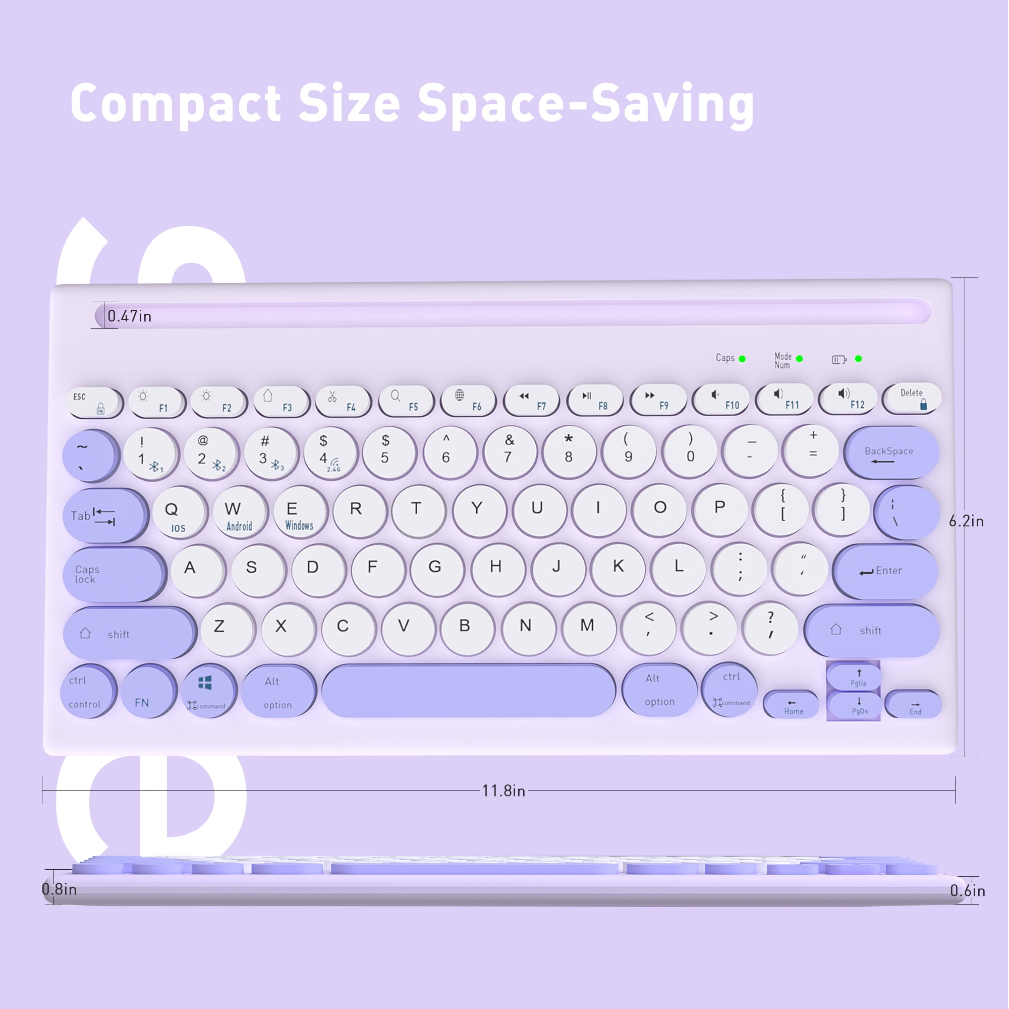 Mytrix Multi-Device Bluetooth Wireless Keyboard - Purple, with Easy-Switch for Up to 4 Devices, Laptop, Windows, Mac, Chrome OS, Android, iPadOS