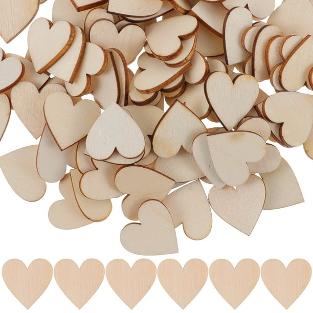 300 piezas Corazones de madera Embellidos de madera en blanco Embellidos del corazón de madera