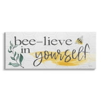 Stupell Industries Bee-Lieve in Yourself Phase Botanical & Floral Painting Gallery Wrapped Canvas Print Wall Art, 30 x 13