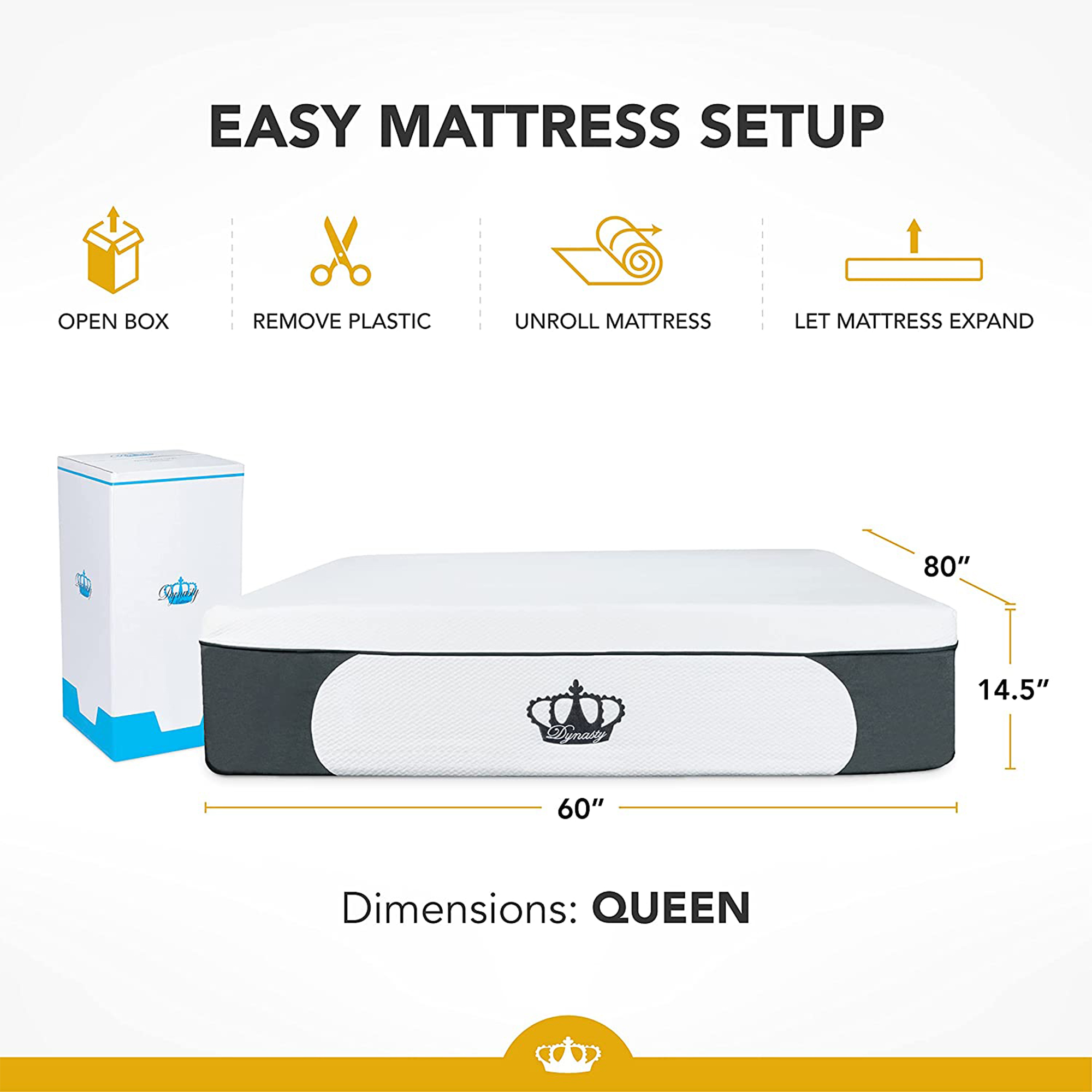 DynastyMattress 14.5” Inch CoolBreeze Plush Medium Soft Gel Memory Foam Mattress Bed, Size Queen USA Made - image 2 of 6