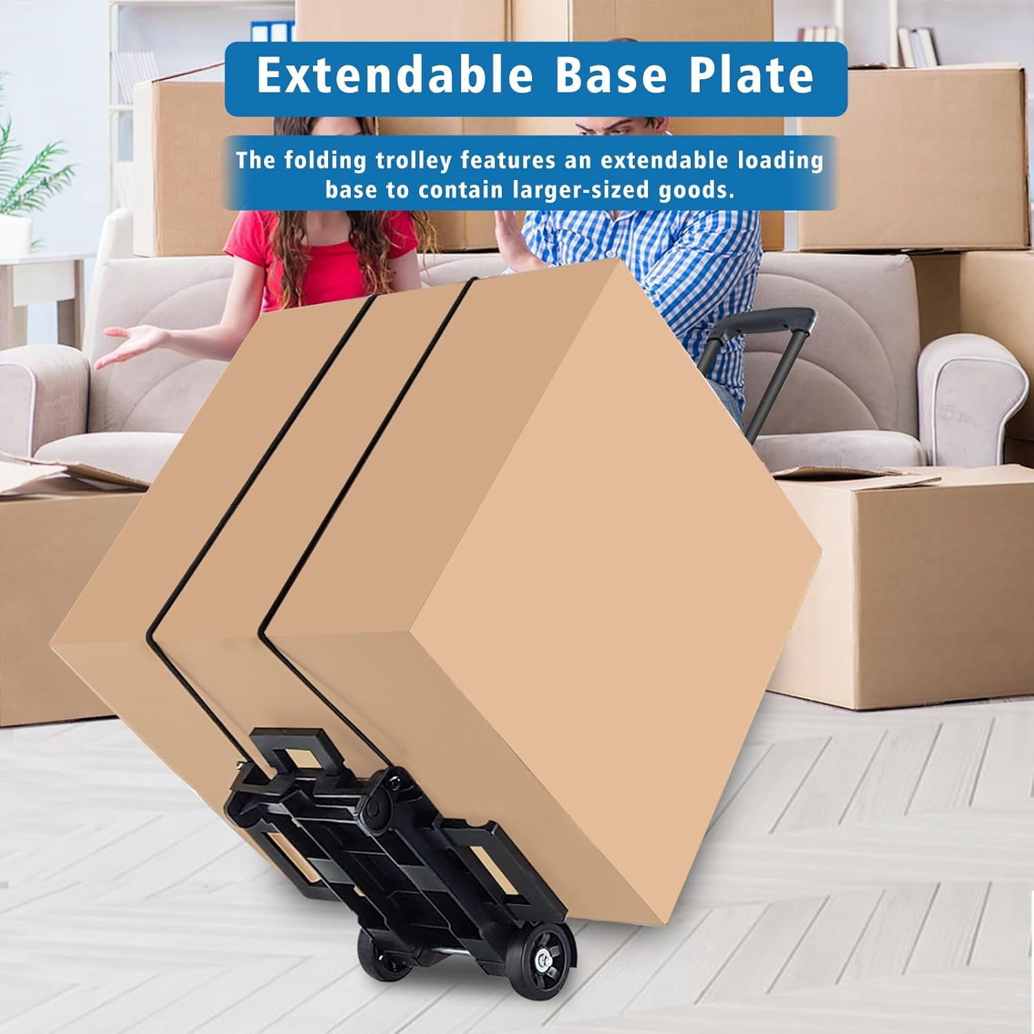 Folding Hand Truck Dolly with Wheels, Foldable Luggage Cart Expandable Chassis for Travel, Moving and Office Use