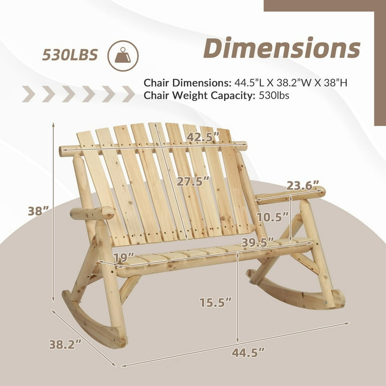 Outdoor Double Wooden Rocking Bench, Adirondack Porch Rocker Chair