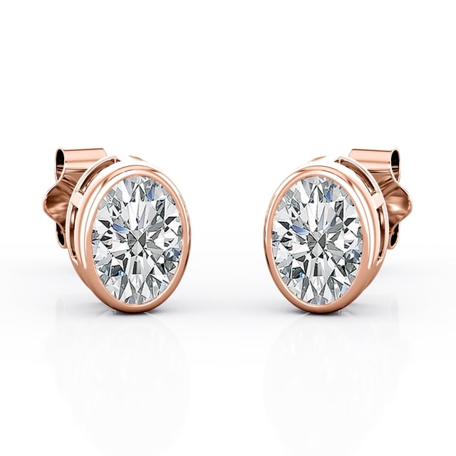 JeenMata Pendientes con Solitario de Moissanita Ovalada de 1 Quilate Engastado en Bisel y Baño de Oro Rosa de 18 K sobre Plata
