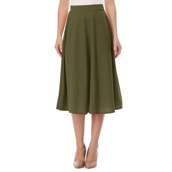 Women's Classic Pleated Midi Skirt Aline Flare for Everyday Elegance