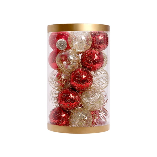 Yuarrent Decoraciones festivas de plástico para árbol de Navidad Adornos de bolas navideñas brillantes agregan Navidad Kits de decoración para fiestas oro rojo