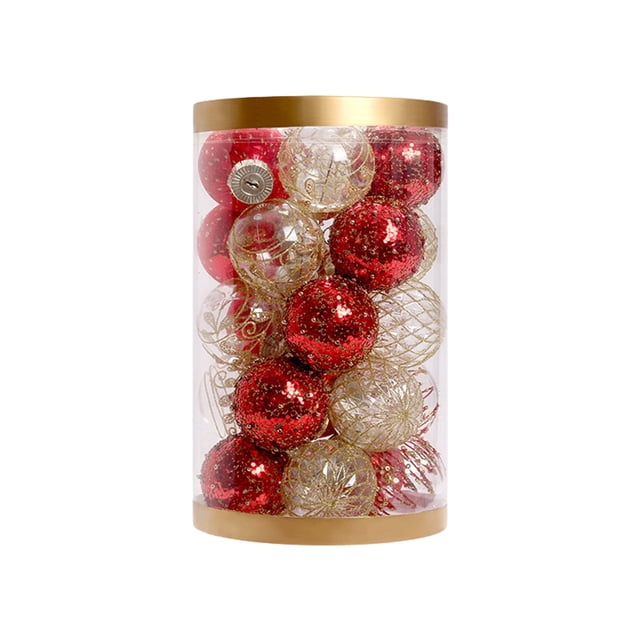 Naiovety Decoraciones festivas de plástico para árbol de Navidad Adornos de bolas navideñas brillantes agregan Navidad Kits de decoración para fiestas oro rojo