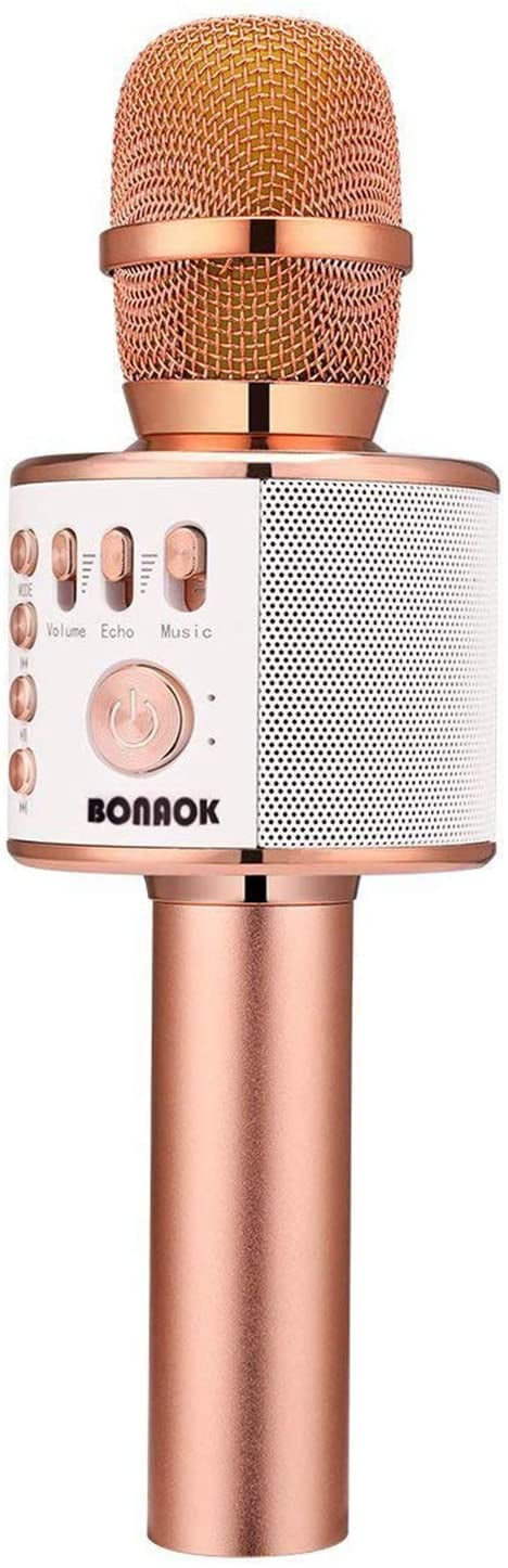 BONAOK Wireless Bluetooth Karaoke Microphone,3-in-1 Portable Handheld karaoke Mic Home Party birthday Speaker Machine for iPhone/Android/iPad/Sony,PC and All Smartphone Gold