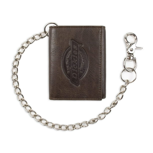 Wallet Dickies para hombre, triple pliegue, marrón con cadena