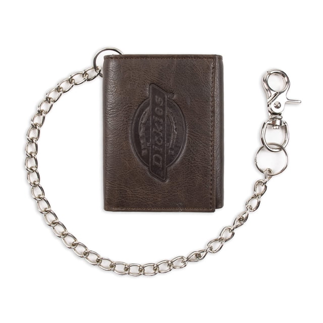 Wallet Dickies para hombre, triple pliegue, marrón con cadena