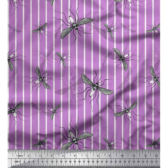 Soimoi Purple Velvet Fabric Stripe & Mosquito Insects Print Fabric by Yard 58 Inch Wide