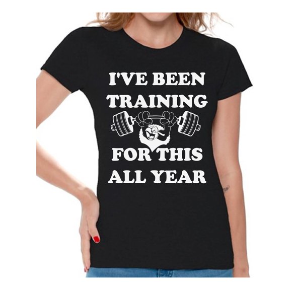 Awkward Styles I've Been Training for this All Year T-Shirt Christmas Shirts for Women Thanksgiving Shirts Thanksgiving Turkey Women's Holiday Top Funny Thanksgiving Dinner Shirt Tacky Party Xmas