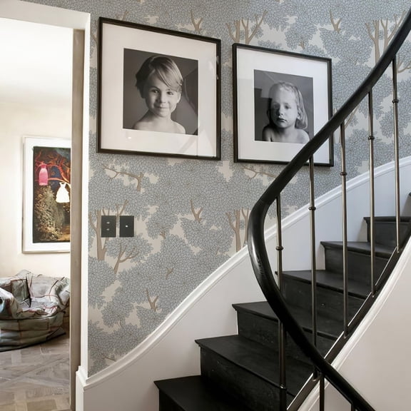 Tree Peel and Stick Forest Jungle Waterproof Bathroom Mural Stick on Wallpaper (Light, 17.7in x 32.8ft)