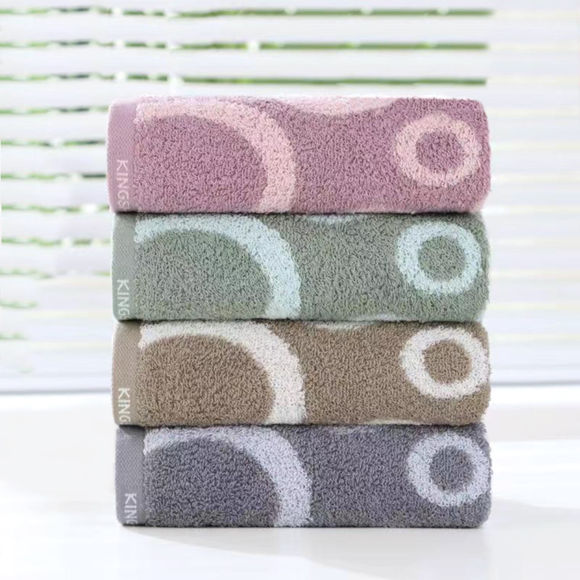 Unique Bargains Cute Round Geometric Pattern Hand Towel Cotton Kitchen Towel Grey 4-Piece