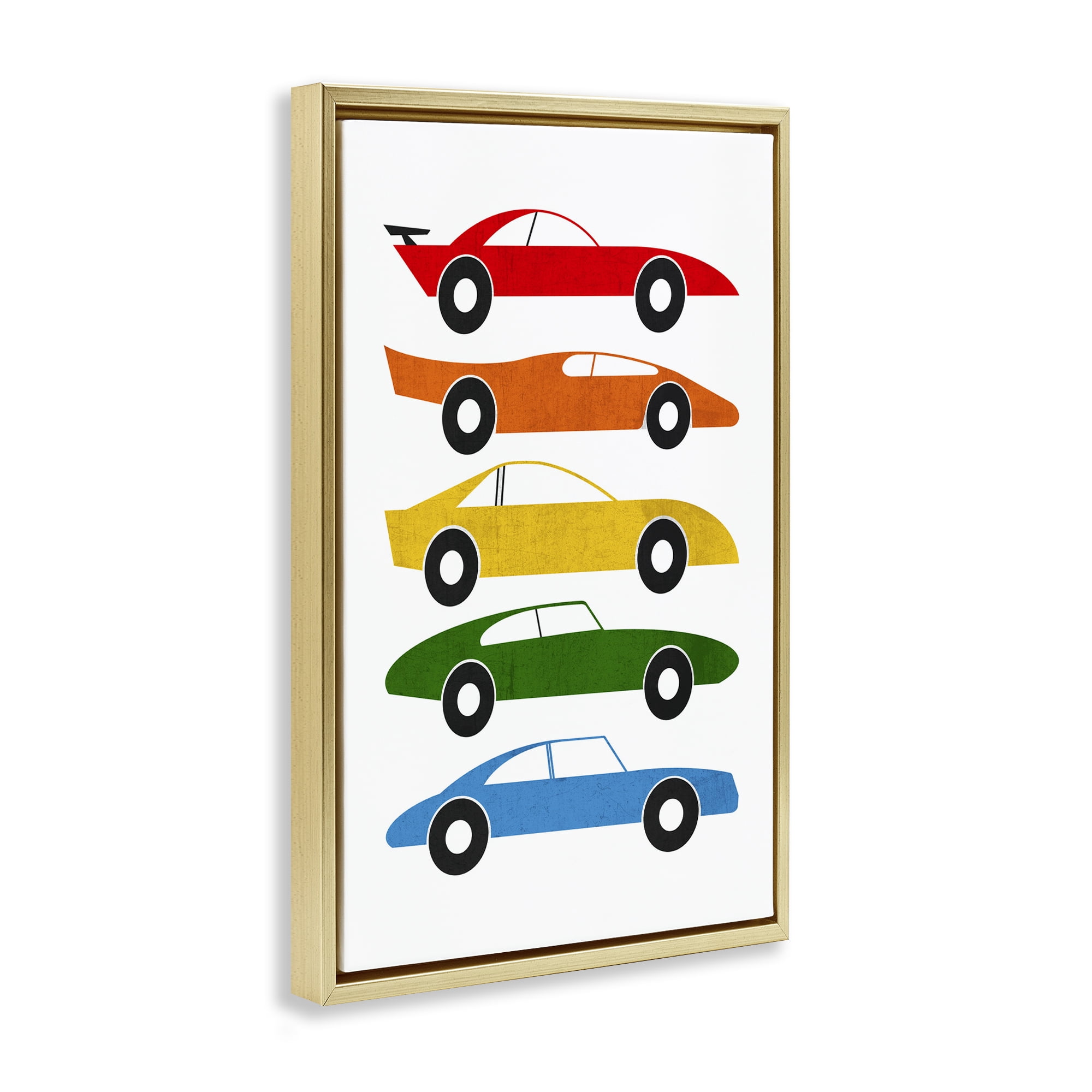 Stupell Industries Colorful Midcentury Cars Gold Framed Floater Canvas Wall Art, design by Tom Quartermaine