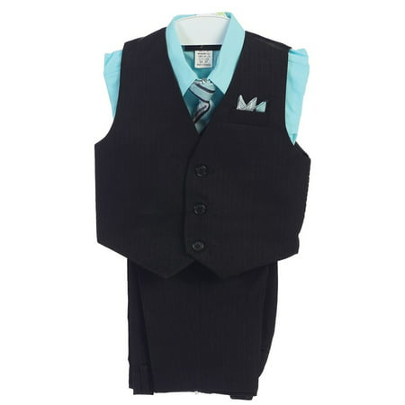 Angels Garment Boys Aqua 4 Piece Pin Striped Vest Set Suit 8-20
