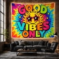 thumbnail image 6 of Yellow Smiley Face Against Neon Paint Splatter, Energetic Psychedelic for Pop Art Fans, Retro Pop Art Decor, Housewarming Gift Tapestry Wall Hanging for Bedroom and Living Room, 6 of 7