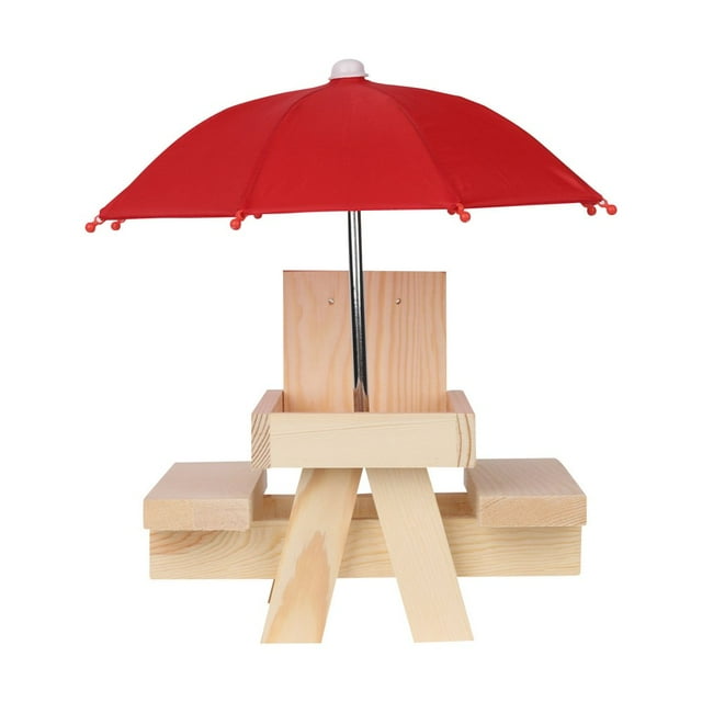 HLONK Squirrel Feeder Picnic Table with Umbrella Wooden Squirrel Picnic Table Feeder Squirrel Feeder Cute Chipmunk Feeder with Solid Structure for Squirrel Gift
