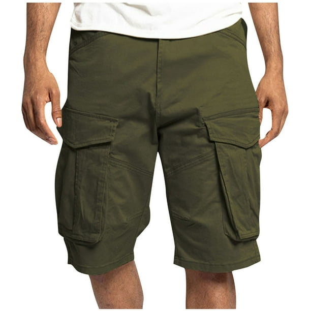 Pantalones Cortos de Hombre de Cintura Elástica con Bolsillos de Color Sólido Pantalones de Ropa de Trabajo Casual, Moda Suelta Pantalones Cortos de Algodón para Correr, Trabajo Y Diario