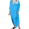 thumbnail image 2 of JNGSA Bodycon Dresses for Women 2023,Women Long Shirts Dress Cotton Linen Loose Fit Dress Long Sleeve Side Slit Dress Button Lapel Maxi dress Light Blue, 2 of 6