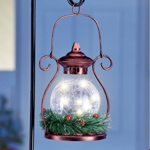Solar Hanging Crackled Lantern with Shepherds Hook