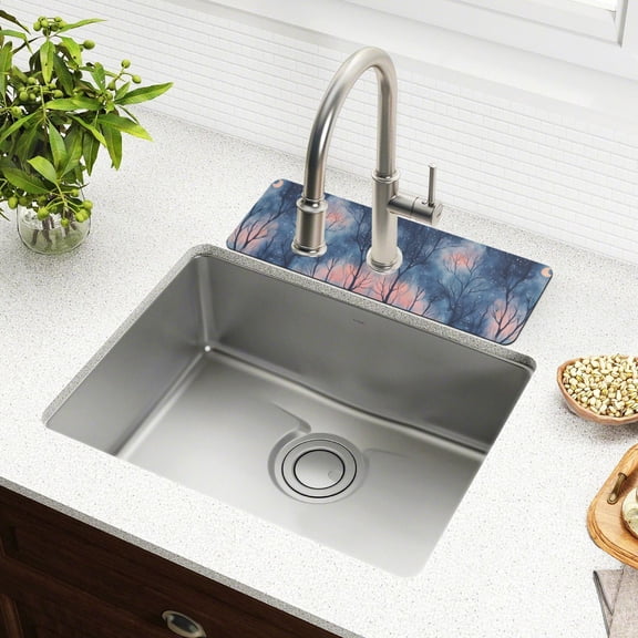 Yayeee Faucet Mat for Kitchen Sink 14.7" Diatomite Long Splash Guard Pad, Trees in The Night