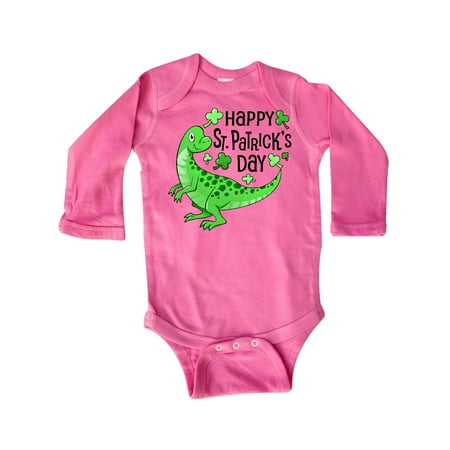 

Inktastic Happy St. Patrick s Day- green dinosaur Gift Baby Boy or Baby Girl Long Sleeve Bodysuit