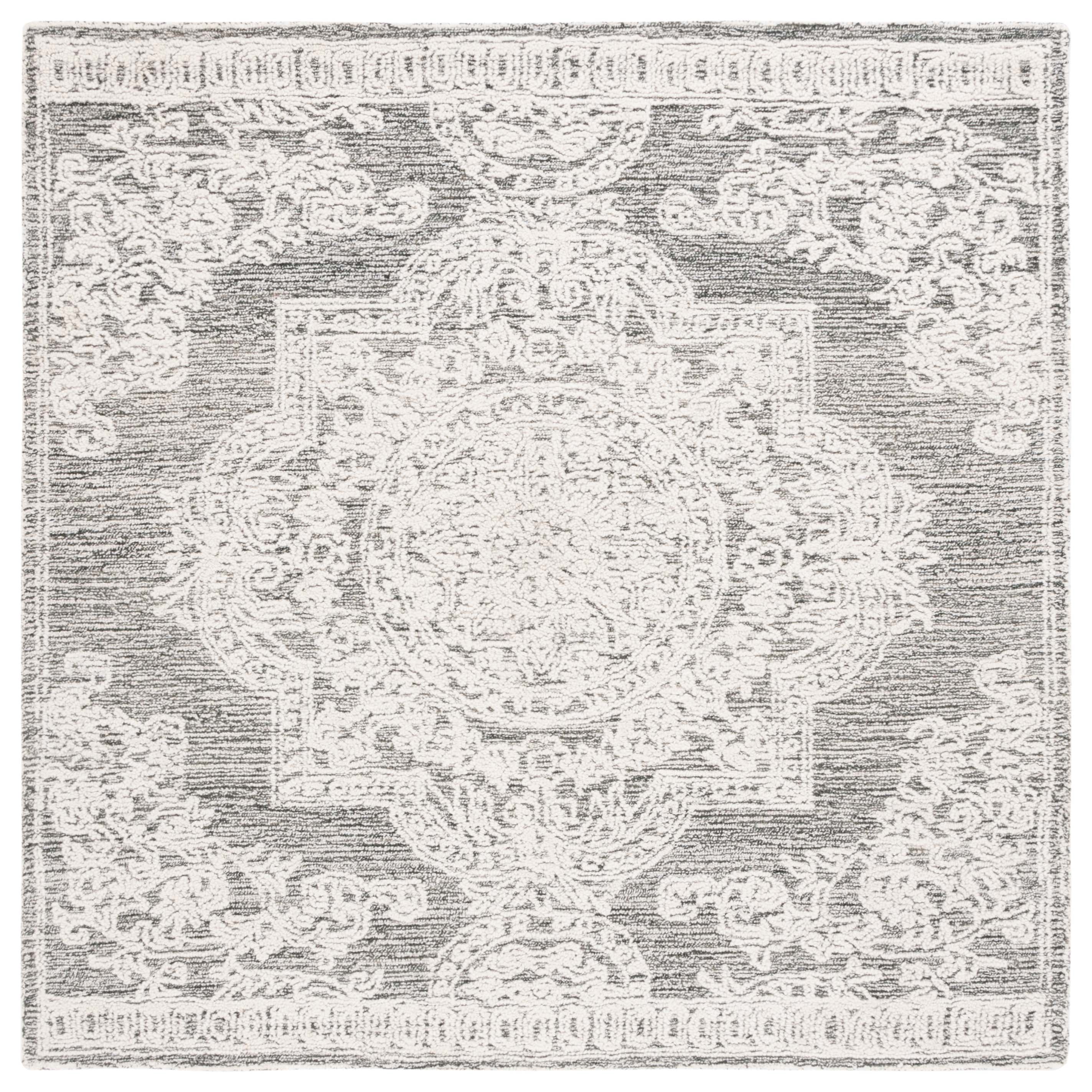 SAFAVIEH Abstract Carter Oriental Wool Area Rug, Ivory/Charcoal, 6' x 6' Square