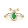thumbnail image 2 of ANGARA Natural Floating Pear-Shaped Emerald Bolo Ring with Halo in 14K Yellow Gold for Women (Size-6x4mm) | May Birthstone, Birthday, Anniversary, Jewelry Gift for Women | Natural Emerald Ring, 2 of 9
