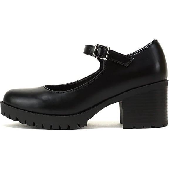 Soda Boxer Women Mary Jane Round Toe Chunky Block Heel Lug Sole Pump With Adjustable Strap