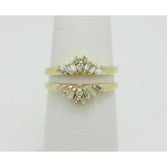 Gems Jewels 1.00 Ctw Round Cut White Diamond Wedding Anniversary Curved Chevron Enhancer Guard Band Ring 14K Yellow Gold Plated 925 Sterling Silver 925 Sterling Silver -4.5