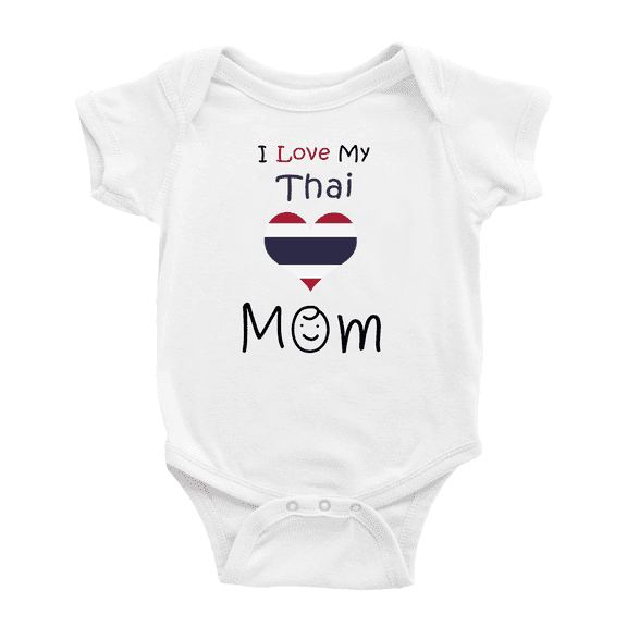 I Love My Thai Mom Cute Baby Bodysuits Newborn Clothes (White, 6-12 Months)