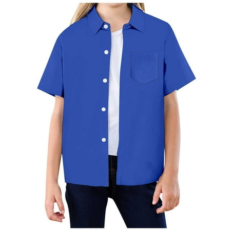 Hiijoy Little Girls Button Up Shirt Solid Short Sleeve Casual Vacation Shirt Sizes 3-13