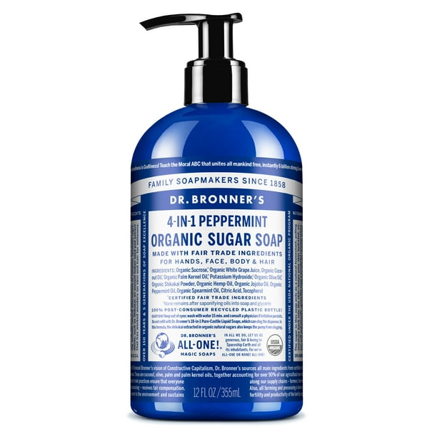 Dr. Bronner's Organic Peppermint Sugar Pump Soap 12oz
