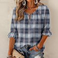 thumbnail image 2 of ZCNKMX Shirts for Women Crew Neck Plaid Grid Print 3/4 Sleeve Blouse, Tie Front Ruffle Hem Loose Relaxed Breathable Farmhouse Casual Outfits for Spring Summer Daily Country Style Tops Navy M, 2 of 7
